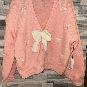 Charming Pink Bow Women's Cardigan